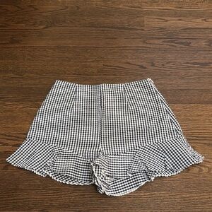 Zara Black and White High Waist Shorts with Ruffle Hem